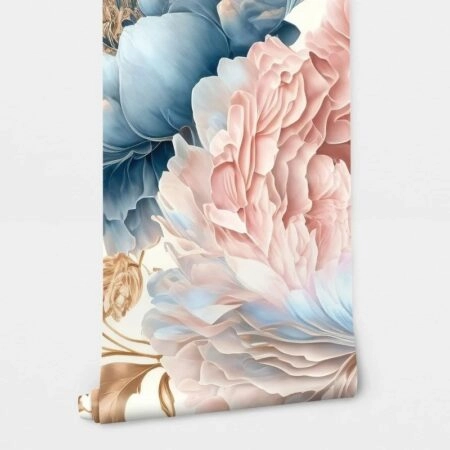 Αυτοκόλλητη Ταπετσαρία τοίχου PINK AND CYAN PEONIES - Floral - Λουλουδια Sticky 2