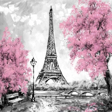Πίνακας σε καμβά PINK PARIS OIL PAINTING - Πολεις και Αρχιτεκτονικη Sticky 4