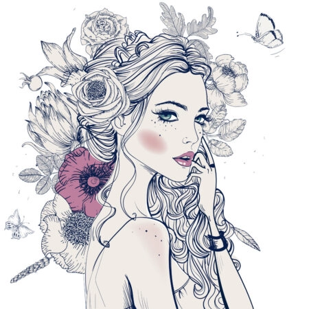 Πίνακας σε καμβά PORTRAIT YOUNG BEAUTIFUL WOMAN FLOWERS - Πορτραιτα και Φιγουρες Sticky 4
