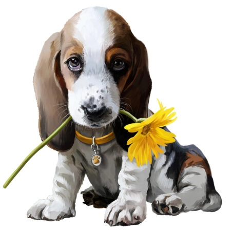 Πίνακας σε καμβά SUNNY FLOWER BEAGLE DOG - Σκυλοι Sticky 4