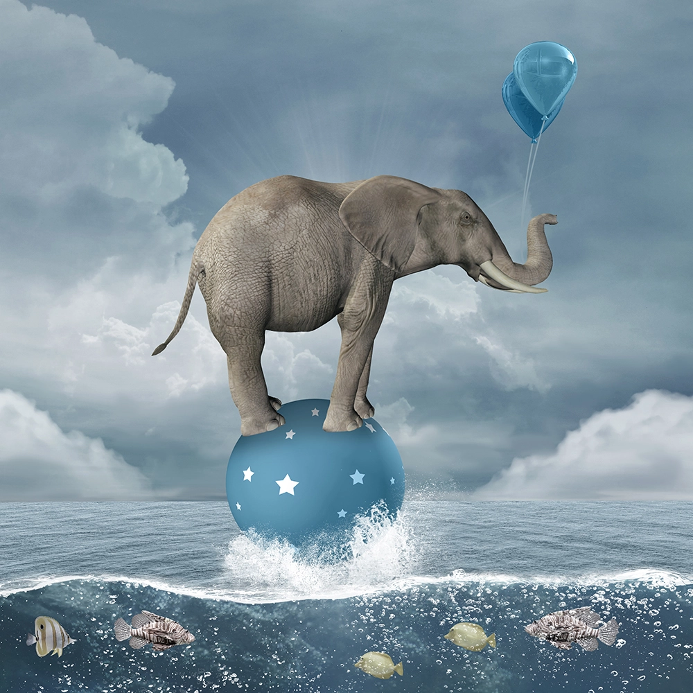 Πίνακας σε καμβά SURREAL ELEPHANT IN SEA