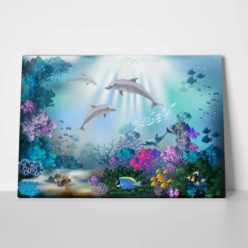 Πινακας σε καμβά UNDERWATER WORLD DOLPHINS