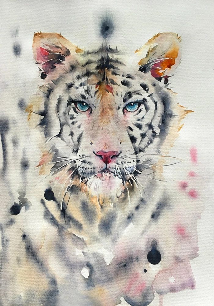 Πινακας σε καμβά WHITE TIGER WATERCOLOR