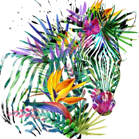 Πίνακας σε καμβά ZEBRA EXOTIC TROPICAL WATERCOLOR - Ζεμπρες Sticky 4