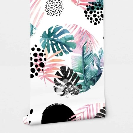 Αυτοκόλλητη Ταπετσαρία τοίχου SHAPES AND TROPICAL LEAVES WATERCOLOR - Tropical Sticky 2