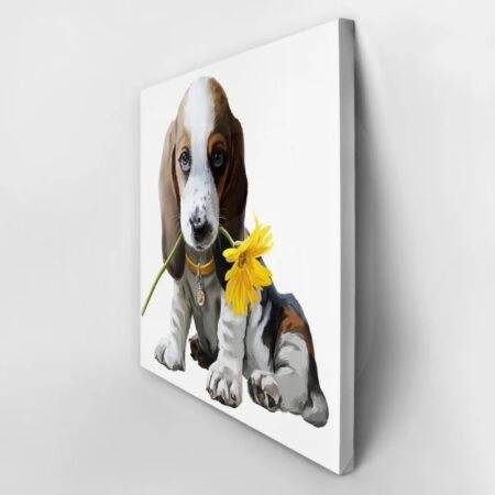 Πίνακας σε καμβά SUNNY FLOWER BEAGLE DOG - Σκυλοι Sticky 2