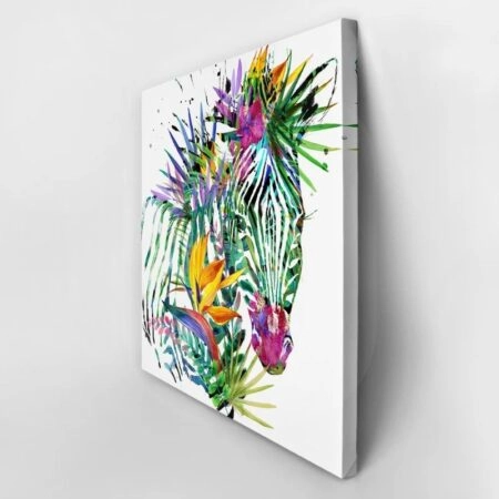 Πίνακας σε καμβά ZEBRA EXOTIC TROPICAL WATERCOLOR - Ζεμπρες Sticky 2