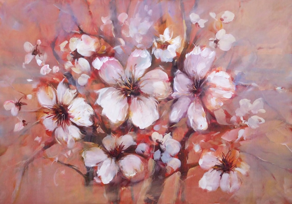 Πινακας σε καμβά ALMONDS BLOSSOM HANDMADE PAINTING BOUQUET
