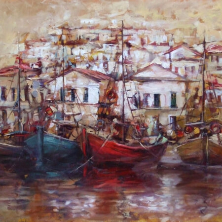 Πινακας σε καμβά BOATS ON ISLAND HARBOUR 5 - Παραθαλασσιες πολεις και χωρια Sticky 4