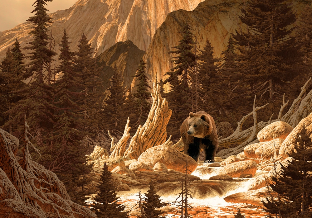 Πινακας σε καμβά BROWN BEAR ROCKY MOUNTAINS