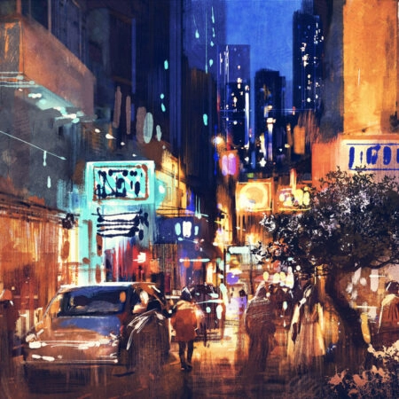Πινακας σε καμβά COLORFUL PAINTING NIGHT - Πολεις και Αρχιτεκτονικη Sticky 4