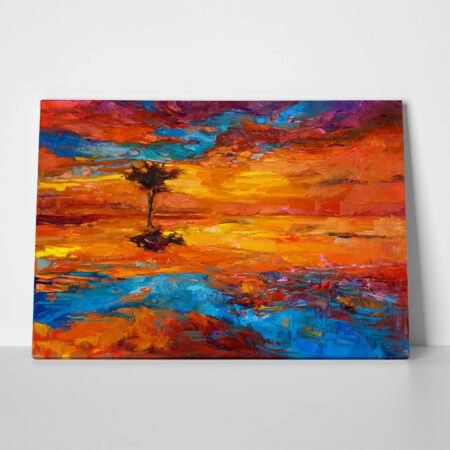 Πινακας σε καμβά GOLDEN SUNSET TREE