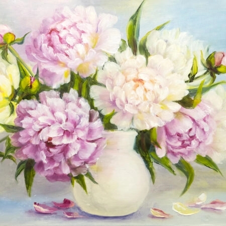 Πινακας σε καμβά LIGHT PEONIES IN VASE - Παιωνιες Sticky 4