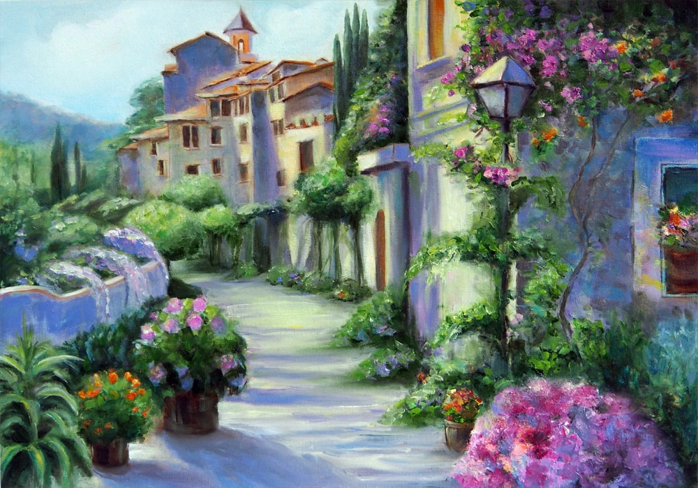 Πινακας σε καμβά OIL PAINTING HYDRANGEA FLOWER STREET