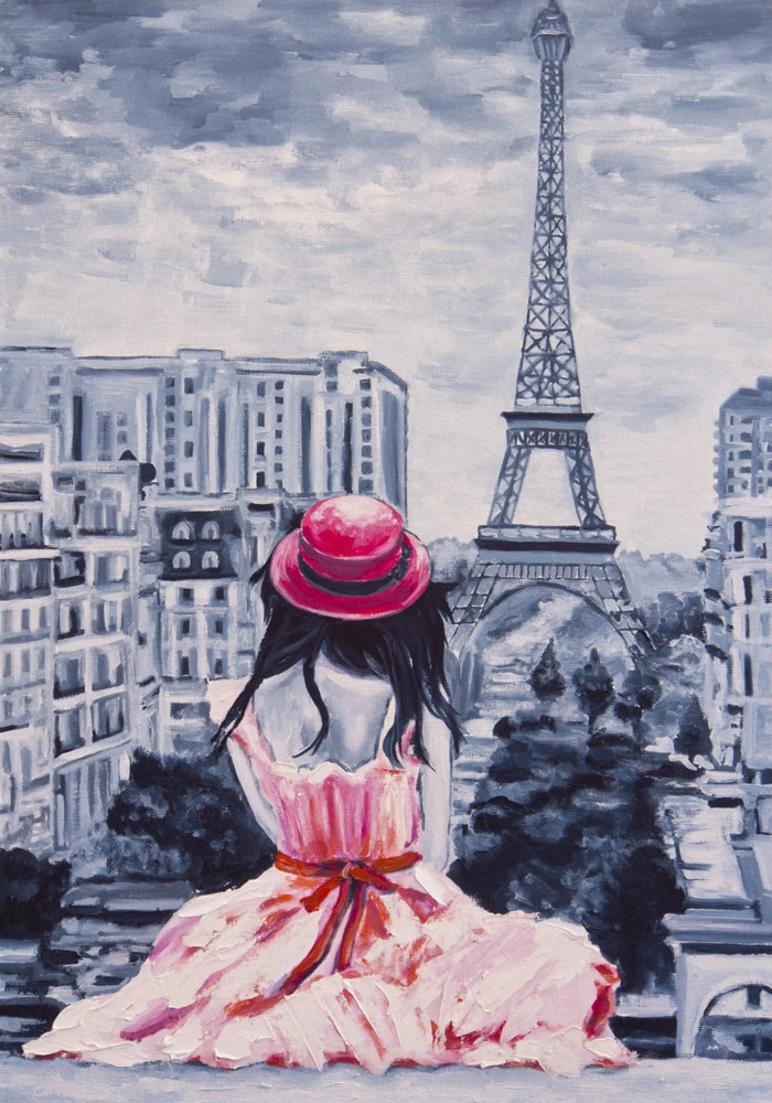 Πινακας σε καμβά ROMANTIC LADY IN PARIS