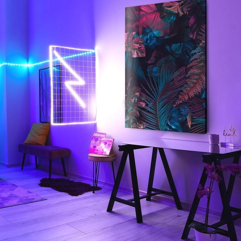Πινακας σε καμβά FLUROSCENT PALM LEAVES