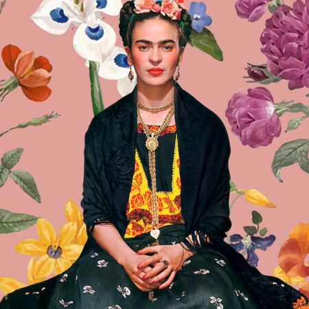 Πινακας σε καμβά FRIDA KAHLO ON PINK FLORAL - Frida Kahlo Sticky 5