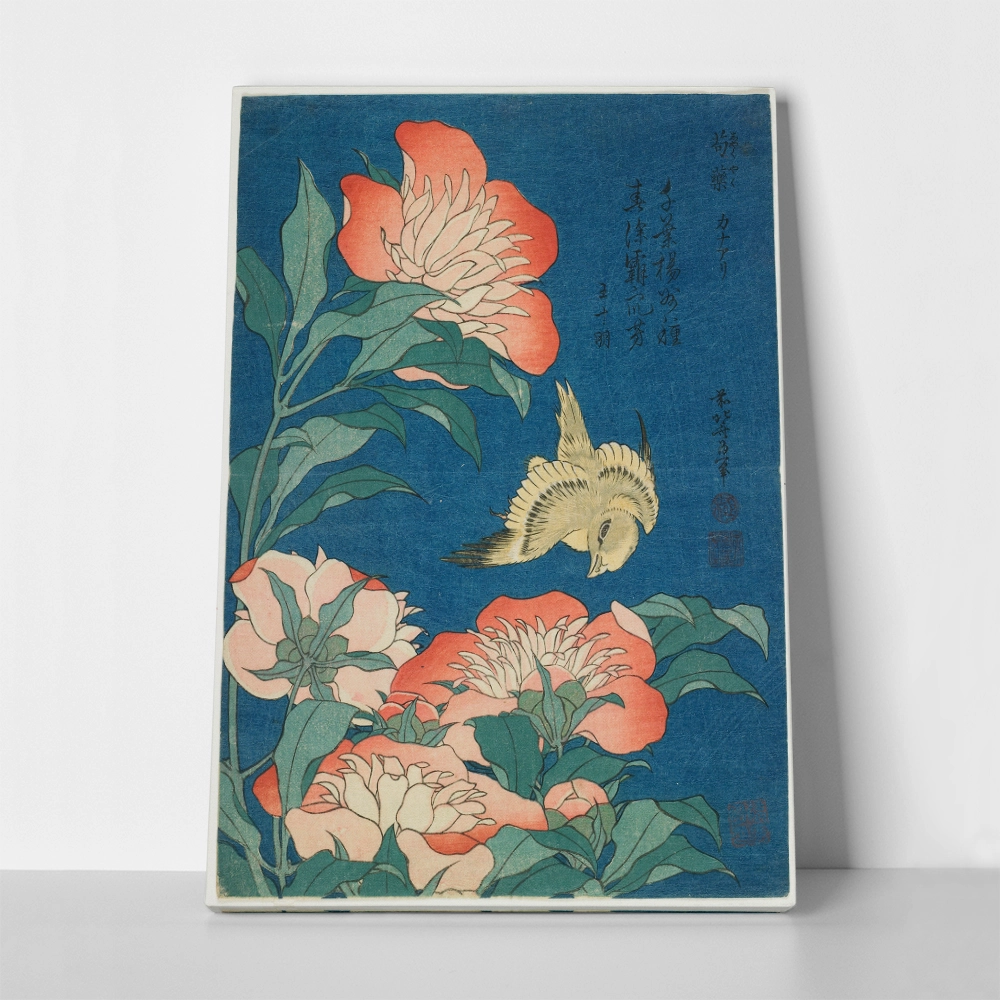 Πινακας σε καμβά HOKUSAI - PEONIES AND CANARY