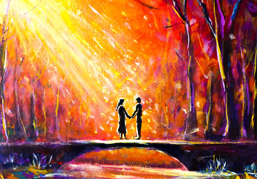 Πινακας σε καμβά LOVERS ON BRIDGE AT NIGHT