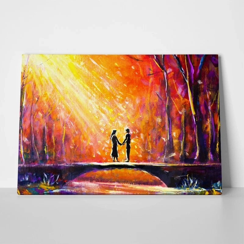 Πινακας σε καμβά LOVERS ON BRIDGE AT NIGHT
