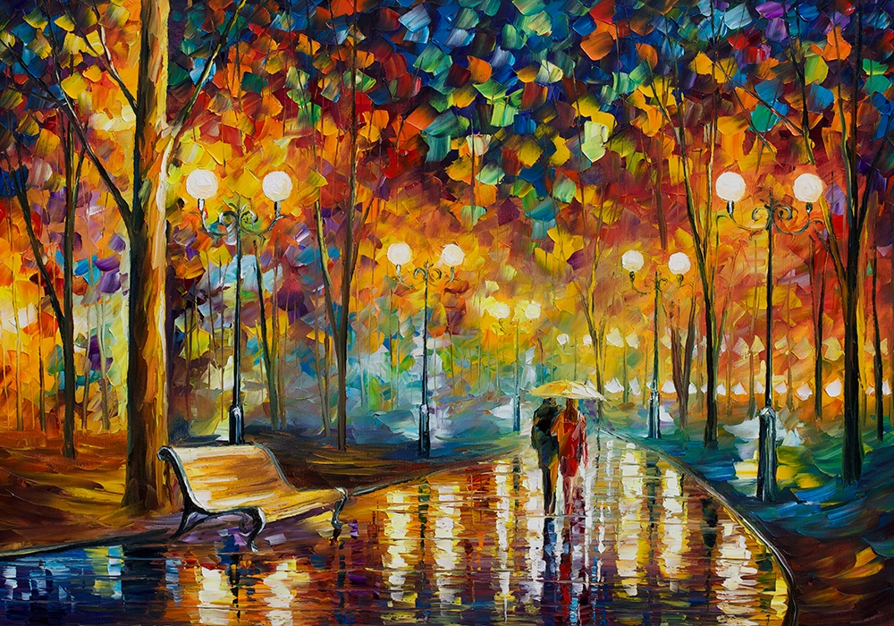 Πινακας σε καμβά NIGHT PARK RAIN