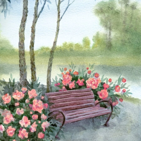 Πινακας σε καμβά PEONIES NEAR PARK BENCH - Παιωνιες Sticky 4