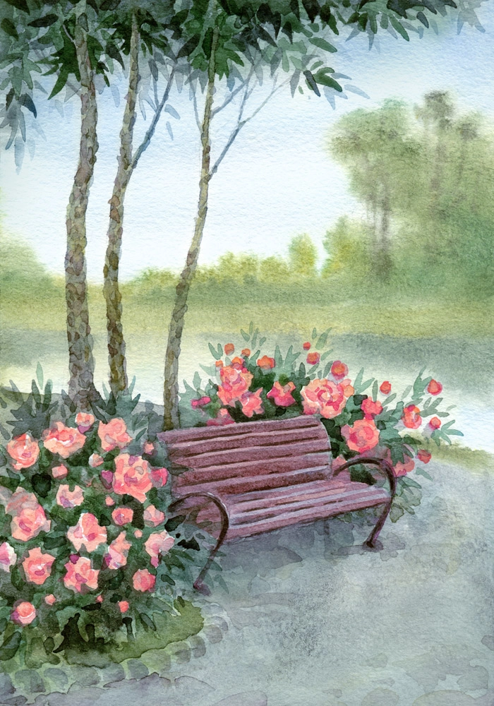 Πινακας σε καμβά PEONIES NEAR PARK BENCH