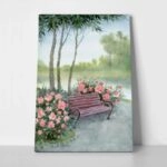 Πινακας σε καμβά PEONIES NEAR PARK BENCH