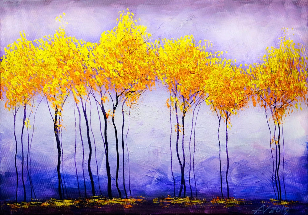 Πινακας σε καμβά YELLOW TREES IN DUSK
