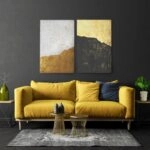 Σετ Δίπτυχος Πινακας σε καμβά ABSTRACT BLACK WHITE GOLD