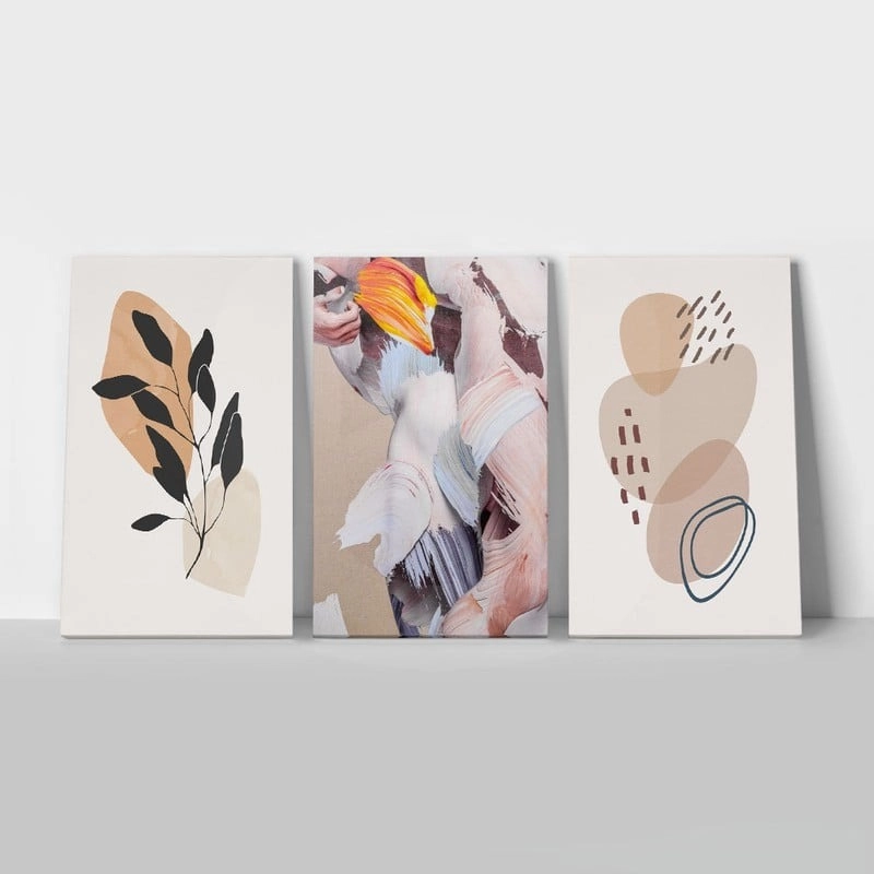 Σετ Τριπτυχος Πινακας σε καμβά BEIGE AND BLACK