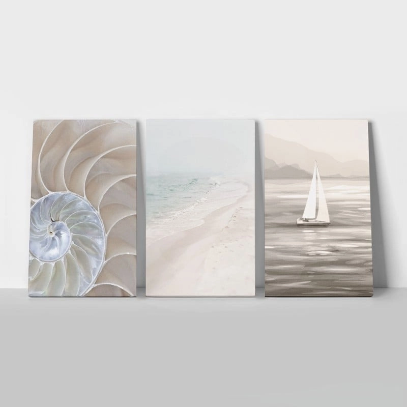 Σετ Τριπτυχος Πινακας σε καμβά BEIGE SEA LIFE