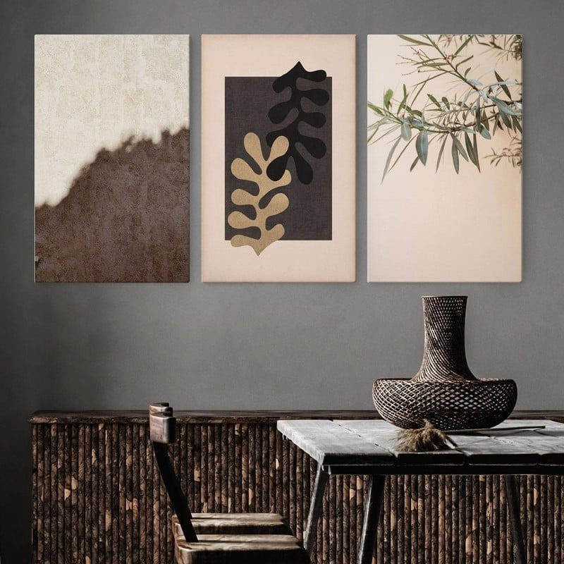 Σετ Τριπτυχος Πινακας σε καμβά BEIGE SHAPES AND TEXTURES