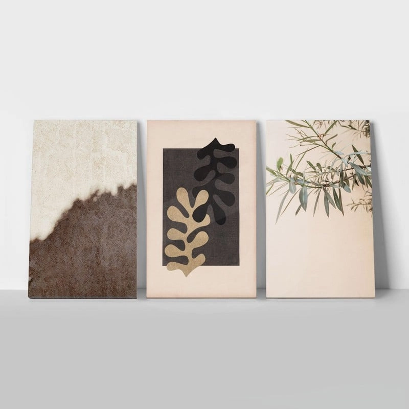 Σετ Τριπτυχος Πινακας σε καμβά BEIGE SHAPES AND TEXTURES
