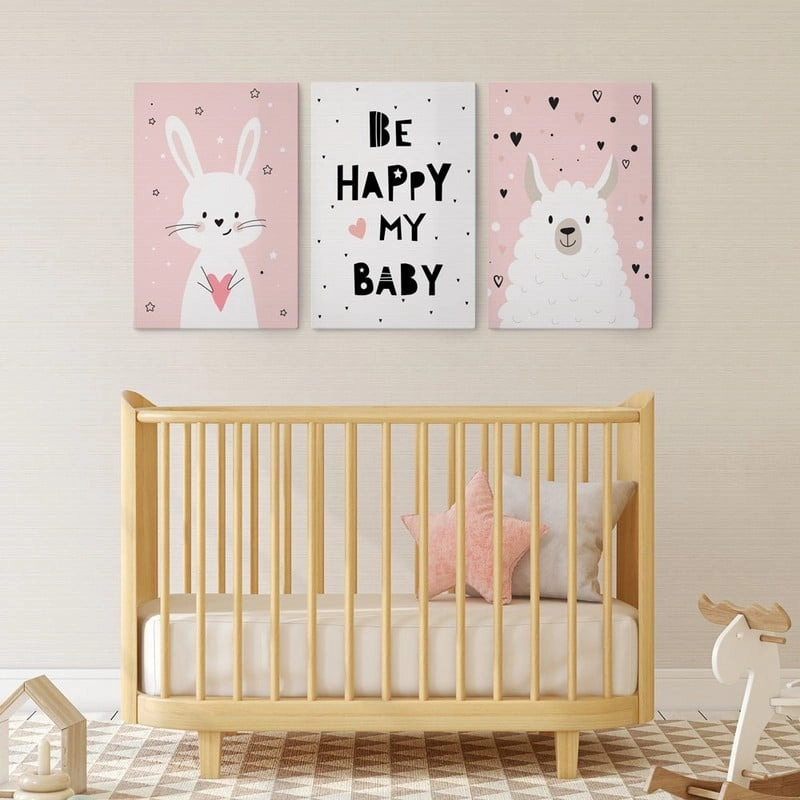 Σετ Τριπτυχος Πινακας σε καμβά BE HAPPY MY BABY