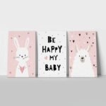 Σετ Τριπτυχος Πινακας σε καμβά BE HAPPY MY BABY