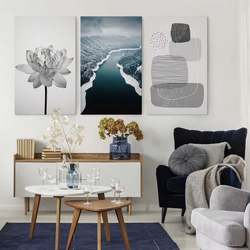 Σετ Τριπτυχος Πινακας σε καμβά BLUE AND GREY TONES