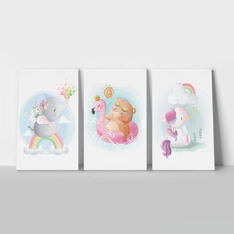 Σετ Τριπτυχος Πινακας σε καμβά CUTE BABY ANIMALS