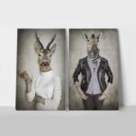 Σετ Δίπτυχος Πινακας σε καμβά DEER & ZEBRA IN CLOTHES