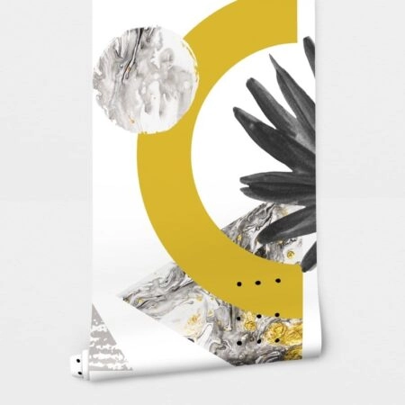 Αυτοκόλλητη Ταπετσαρία τοίχου FAN PALM LEAF GREY AND YELLOW - Tropical Sticky 2