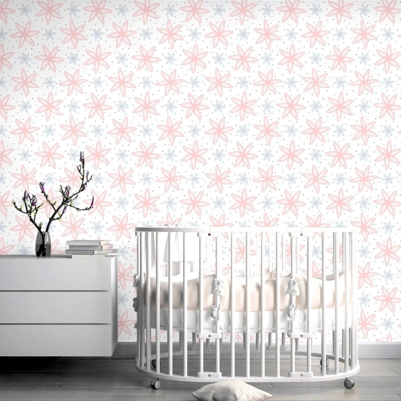 Αυτοκόλλητη Ταπετσαρία τοίχου FLOWERS AND ROUND DOTS
