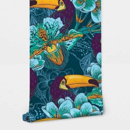 Αυτοκόλλητη Ταπετσαρία τοίχου FLOWERS AND TOUCAN - Tropical Sticky 2