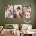 Σετ Τριπτυχος Πινακας σε καμβά GIRL WITH FLOWERS OIL PAINTING