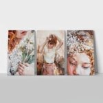 Σετ Τριπτυχος Πινακας σε καμβά GIRL WITH FLOWERS OIL PAINTING