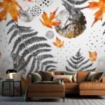 Αυτοκόλλητη Ταπετσαρία τοίχου GREY AND ORANGE WATERCOLOR AUTUMN