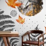 Αυτοκόλλητη Ταπετσαρία τοίχου GREY AND ORANGE WATERCOLOR AUTUMN
