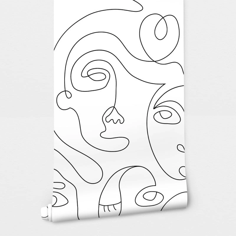 Αυτοκόλλητη Ταπετσαρία τοίχου MINIMAL FACES LINE ART