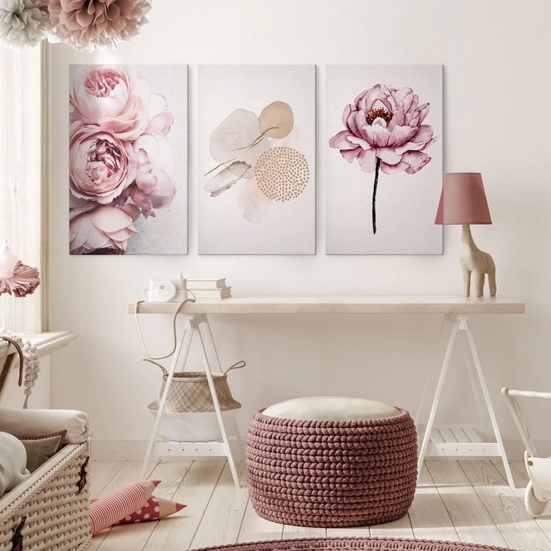 OUTLET Σετ Τριπτυχος Πινακας PINK AND PURPLE PASTEL 3 Πίνακες 40x65cm