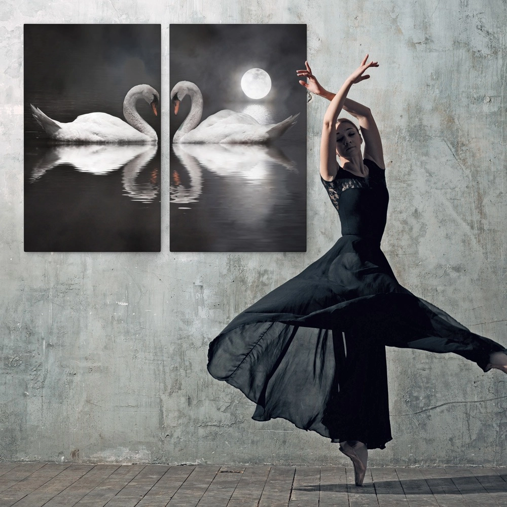 Σετ Δίπτυχος Πινακας σε καμβά ROMANTIC SWANS