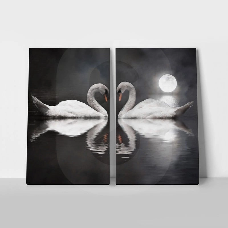 Σετ Δίπτυχος Πινακας σε καμβά ROMANTIC SWANS